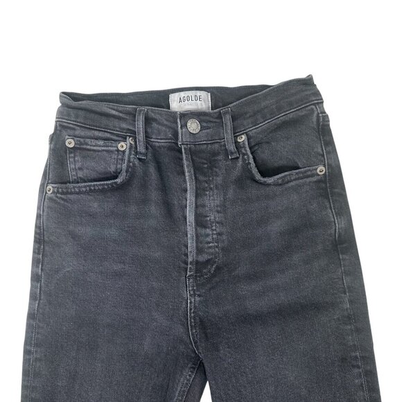 Agolde Riley High Rise Straight Leg Crop Jeans Size 24 In Panormaic Black Faded - Picture 4 of 15
